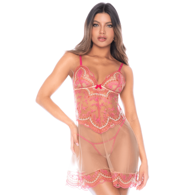 Nuisette en résille brodée avec string Nuisette en résille brodée avec string