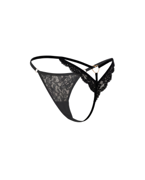 String noir en dentelle avec bijou cœur doré