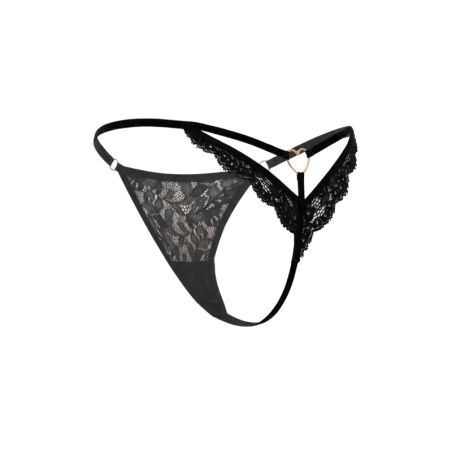 String noir en dentelle avec bijou cœur doré
