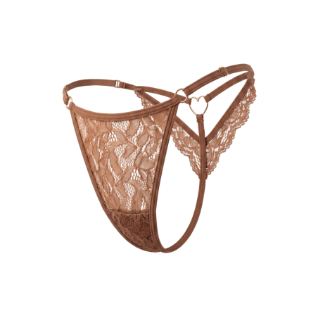 String taupe en dentelle avec bijou cœur doré