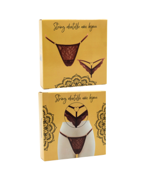 String taupe en dentelle avec bijou cœur doré