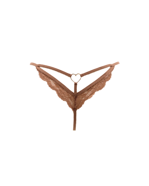 String taupe en dentelle avec bijou cœur doré