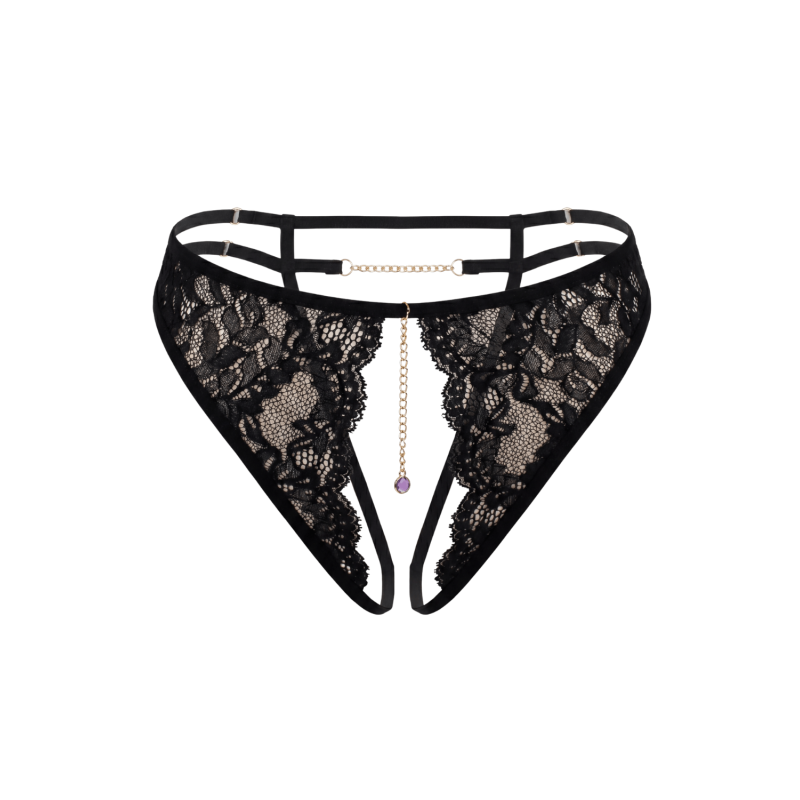 String noir avec bijou couleur aléatoire et chaîne dorée