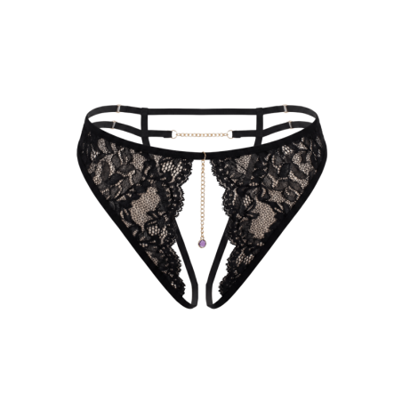 String noir avec bijou couleur aléatoire et chaîne dorée