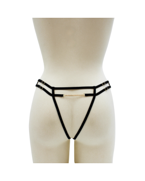 String noir avec bijou couleur aléatoire et chaîne dorée