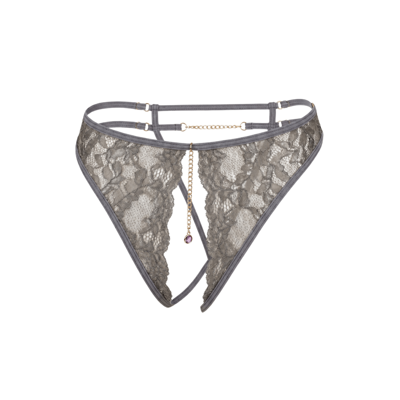 String gris avec bijou couleur aléatoire et chaîne dorée String gris avec bijou couleur aléatoire et chaîne dorée