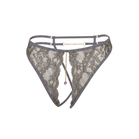 String gris avec bijou couleur aléatoire et chaîne dorée