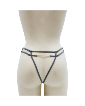 String gris avec bijou couleur aléatoire et chaîne dorée