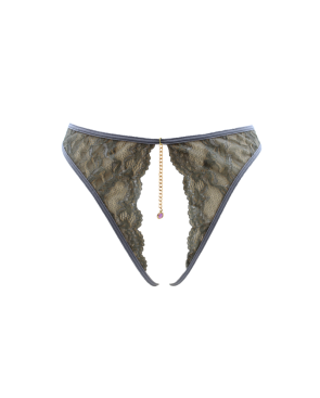 String gris avec bijou couleur aléatoire et chaîne dorée