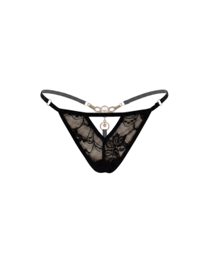 String noir avec bijou perle  strass dorés