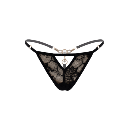 String noir avec bijou perle  strass dorés