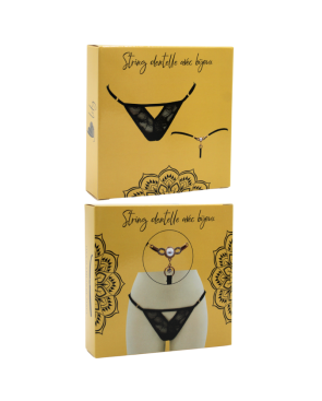 String noir avec bijou perle  strass dorés