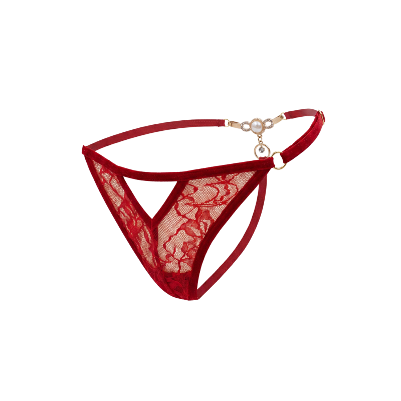 String rouge avec bijou perle  strass dorés