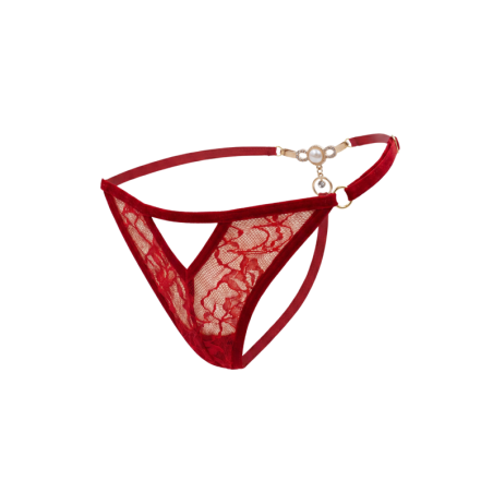 String rouge avec bijou perle  strass dorés