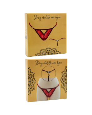String rouge avec bijou perle  strass dorés