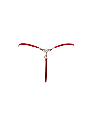 String rouge avec bijou perle  strass dorés