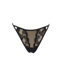 Tanga noir en dentelle avec bijou losanges dorés