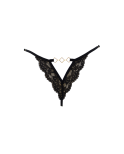 Tanga noir en dentelle avec bijou losanges dorés