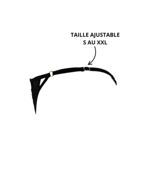 Tanga noir en dentelle avec bijou losanges dorés
