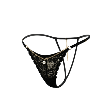 String noir en dentelle avec bijou et chaîne dorée