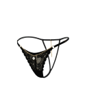 String noir en dentelle avec bijou et chaîne dorée String noir en dentelle avec bijou et chaîne dorée