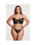 String noir en dentelle avec bijou et chaîne dorée String noir en dentelle avec bijou et chaîne dorée
