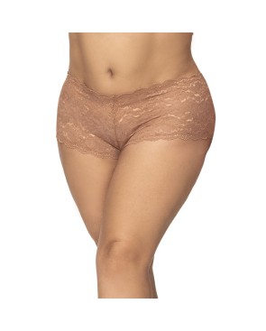 Shorty grande taille en dentelle couleur taupe 