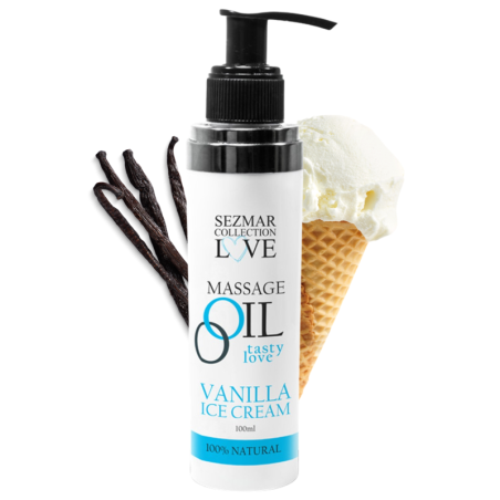 Huile de massage comestible Vanille glacée 100ml 100% naturelle 